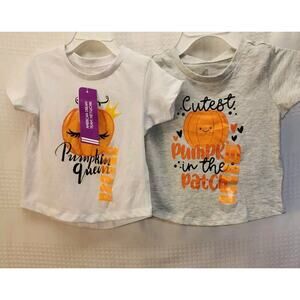 2 ADTN Girls Halloween Tshirt Short Sleeve Pumpkin 4t Gray White Shirt Set 4748